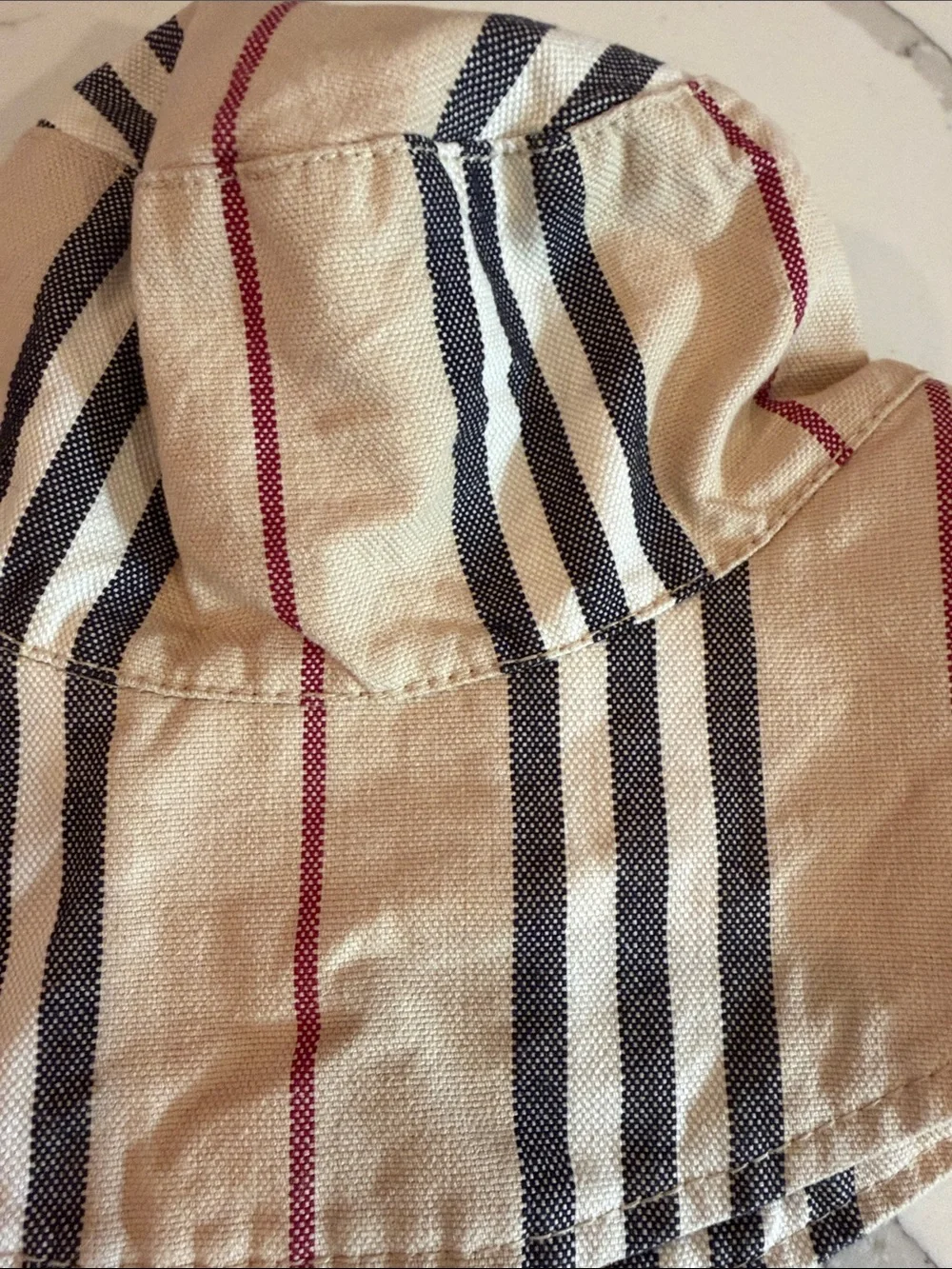 Burberry Beige Striped Kids Bucket Hat from the early 2000s